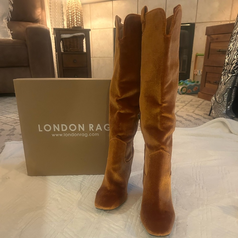 Women's Burnt Orange boots Crushed velvet size 8